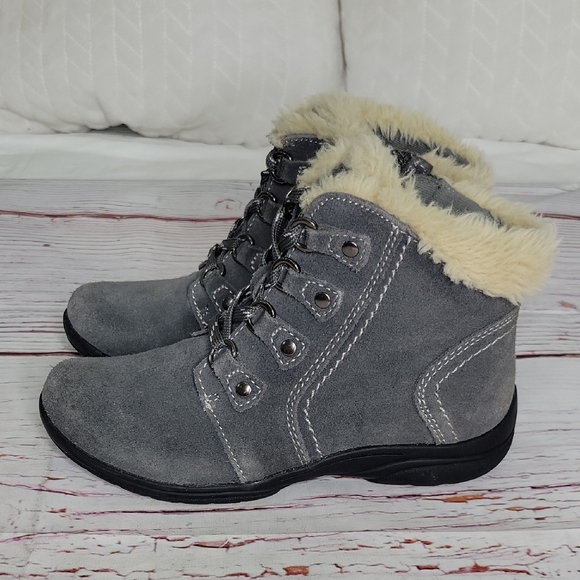 EARTH ORIGINS Women's Gray Suede Fur-Lined Ankle Boots Size 7 - Picture 7 of 7